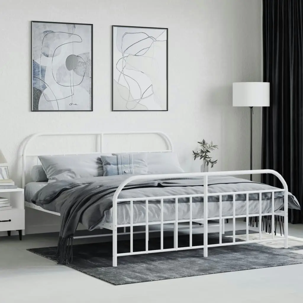 Metal Bed Frame with Headboard and Footboard White 183x203 cm King 353706