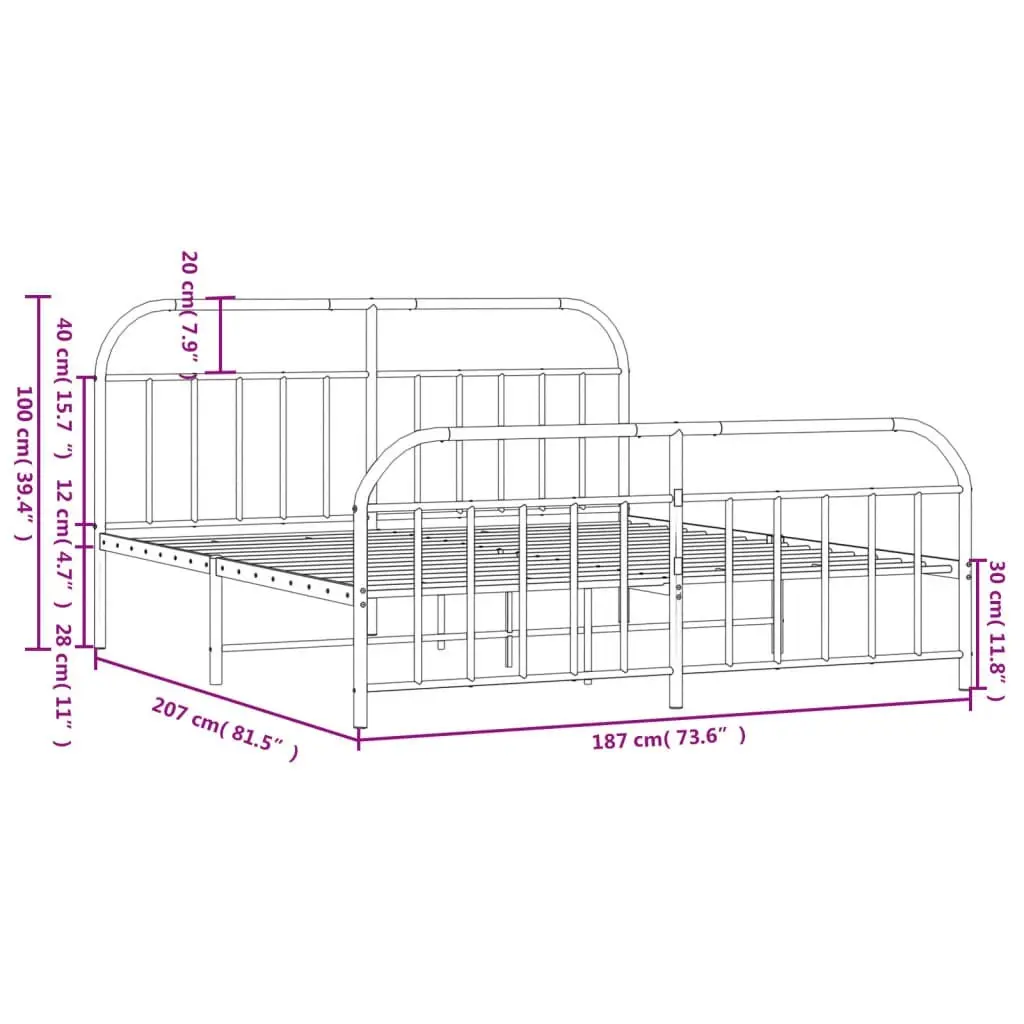 Metal Bed Frame with Headboard and Footboard White 183x203 cm King 353706