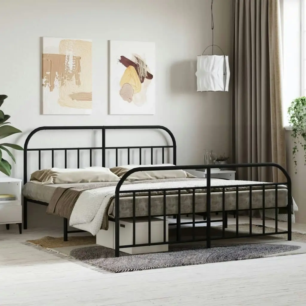 Metal Bed Frame with Headboard and Footboard Black 183x203 cm King 353657