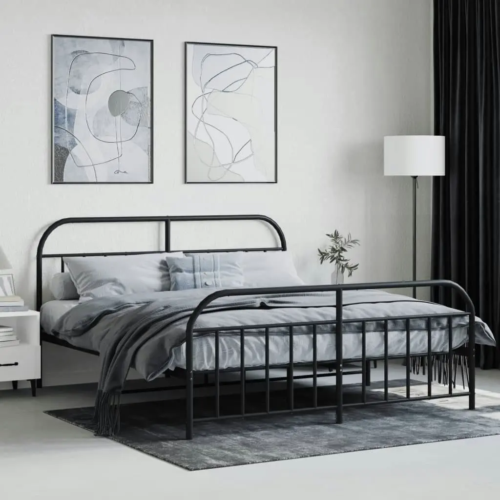 Metal Bed Frame with Headboard and Footboard Black 183x203 cm King 353657