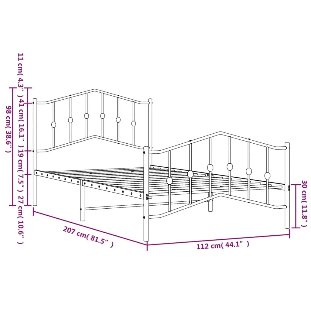 Metal Bed Frame with Headboard and FootboardÂ Black 107x203 cm 373803