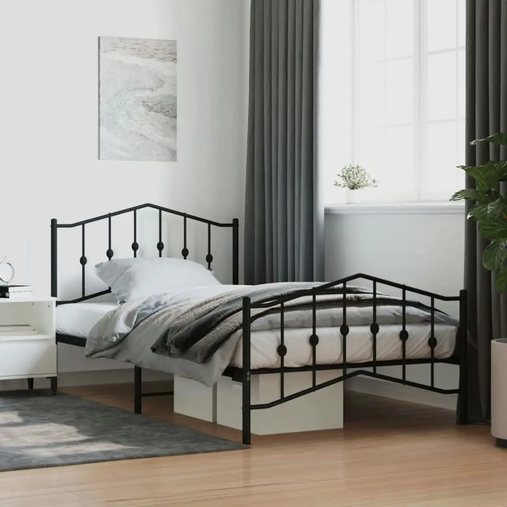 Metal Bed Frame with Headboard and FootboardÂ Black 107x203 cm 373803