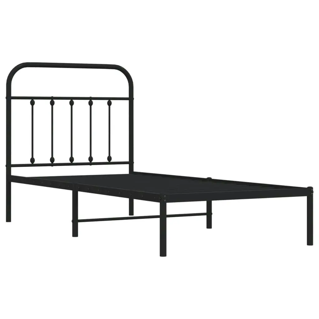 Metal Bed Frame with Headboard Black 92x187 cm Single Size 352570