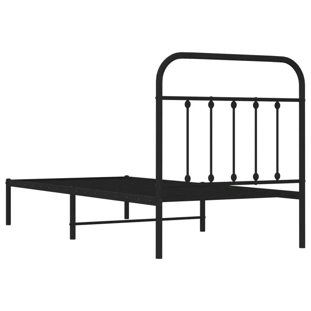 Metal Bed Frame with Headboard Black 92x187 cm Single Size 352570