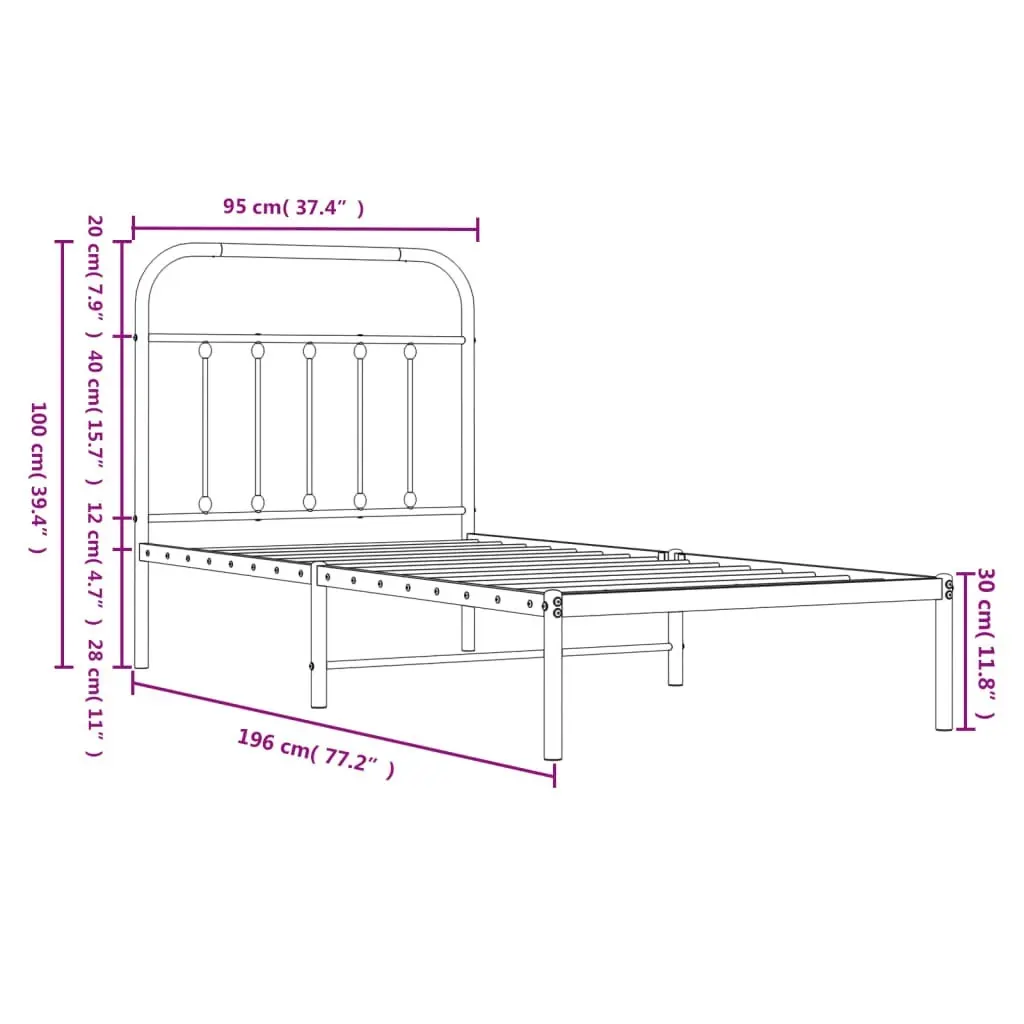 Metal Bed Frame with Headboard Black 92x187 cm Single Size 352570