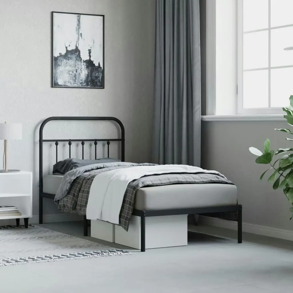 Metal Bed Frame with Headboard Black 92x187 cm Single Size 352570