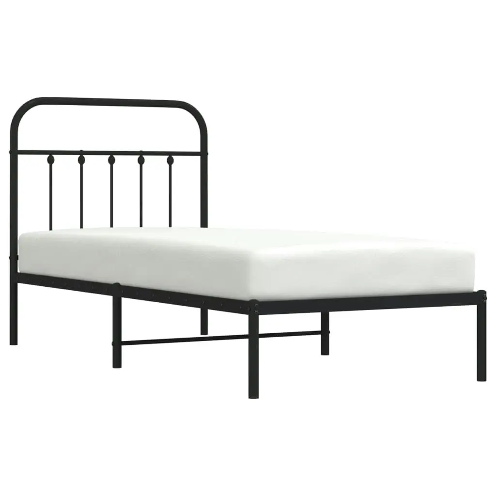 Metal Bed Frame with Headboard Black 92x187 cm Single Size 352570