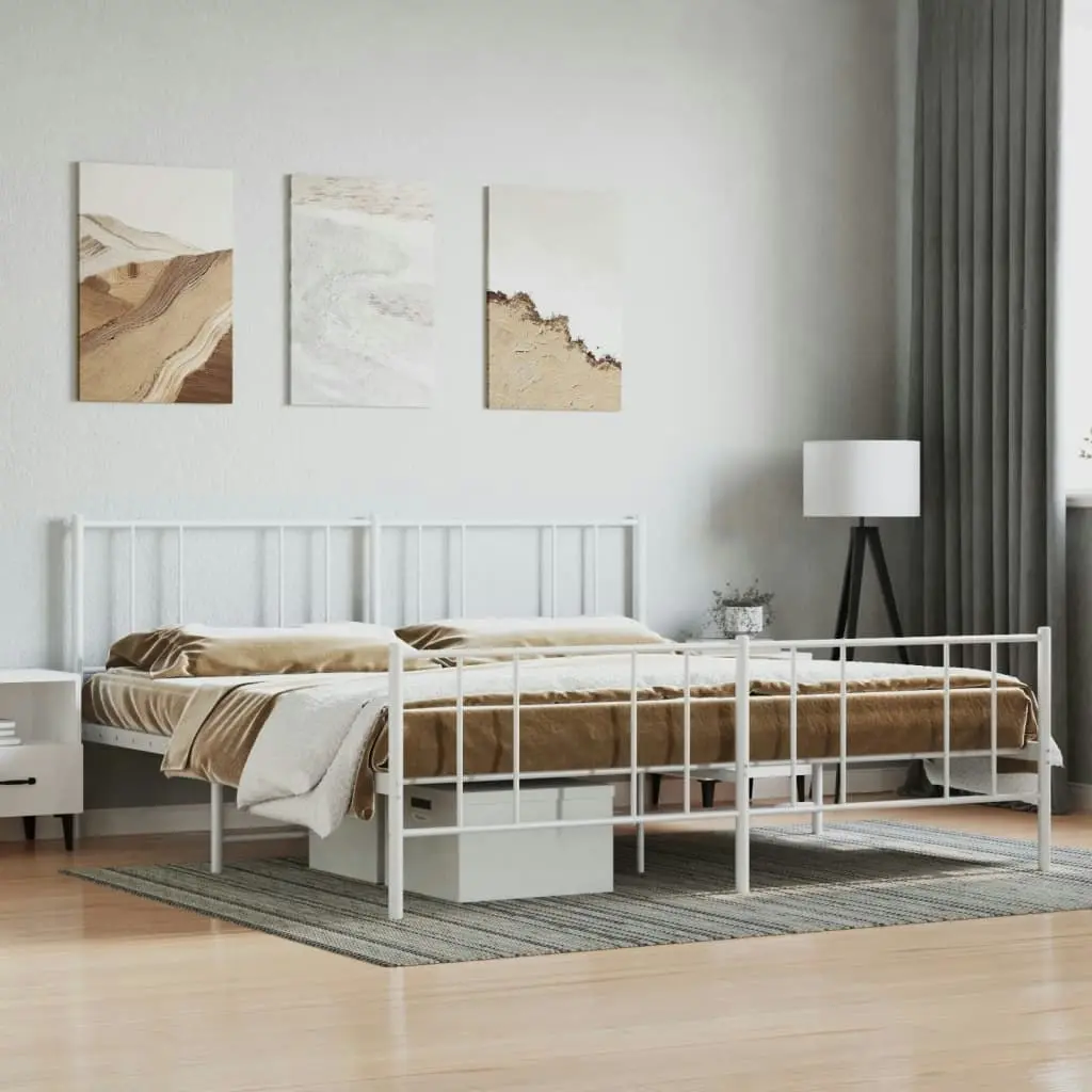 Metal Bed Frame without Mattress with Footboard White 183x203 cm King 352551