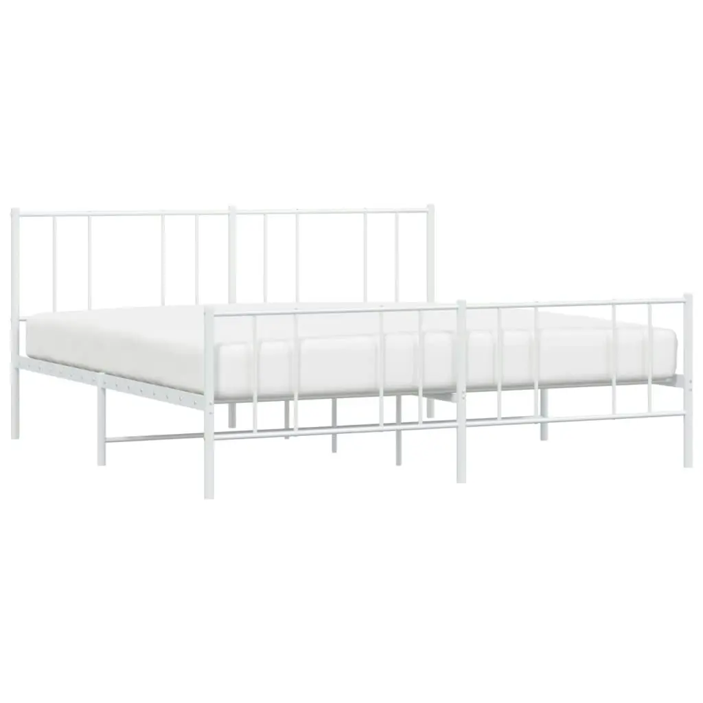 Metal Bed Frame without Mattress with Footboard White 183x203 cm King 352551