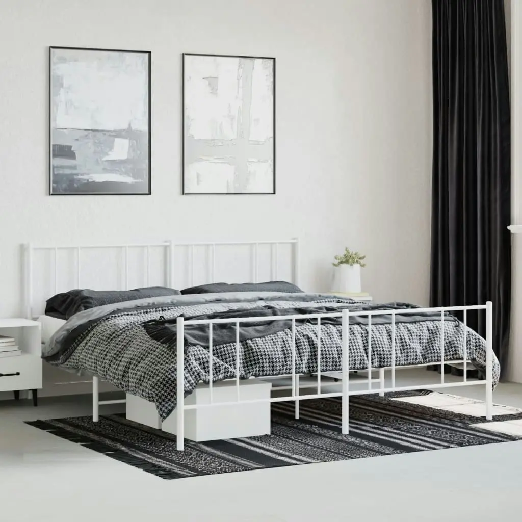 Metal Bed Frame without Mattress with Footboard White 183x203 cm King 352551