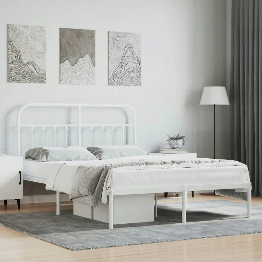 Metal Bed Frame with Headboard White 153x203 cm Queen Size 352629