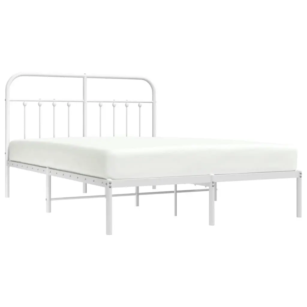 Metal Bed Frame with Headboard White 153x203 cm Queen Size 352629