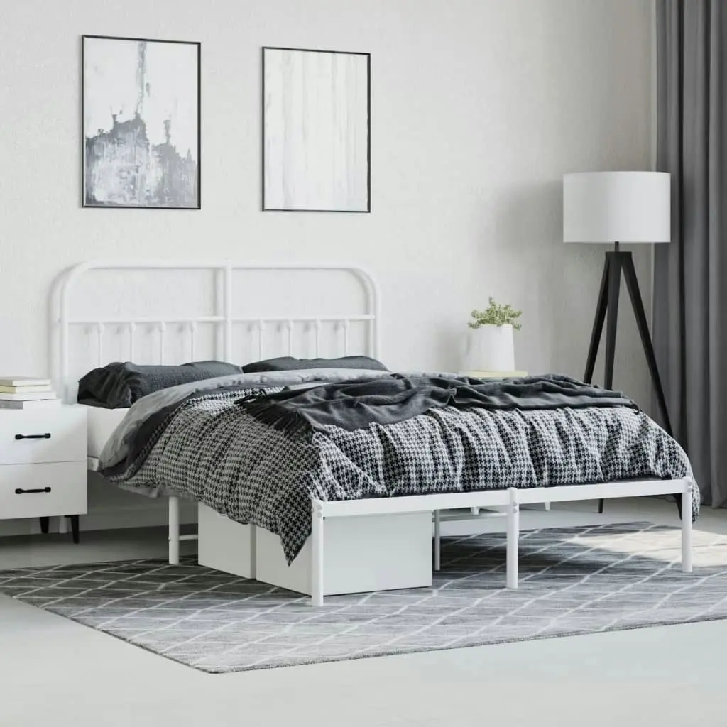 Metal Bed Frame with Headboard White 153x203 cm Queen Size 352629