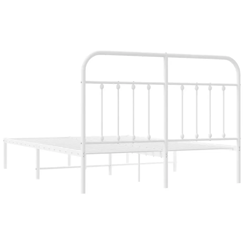 Metal Bed Frame with Headboard White 153x203 cm Queen Size 352629