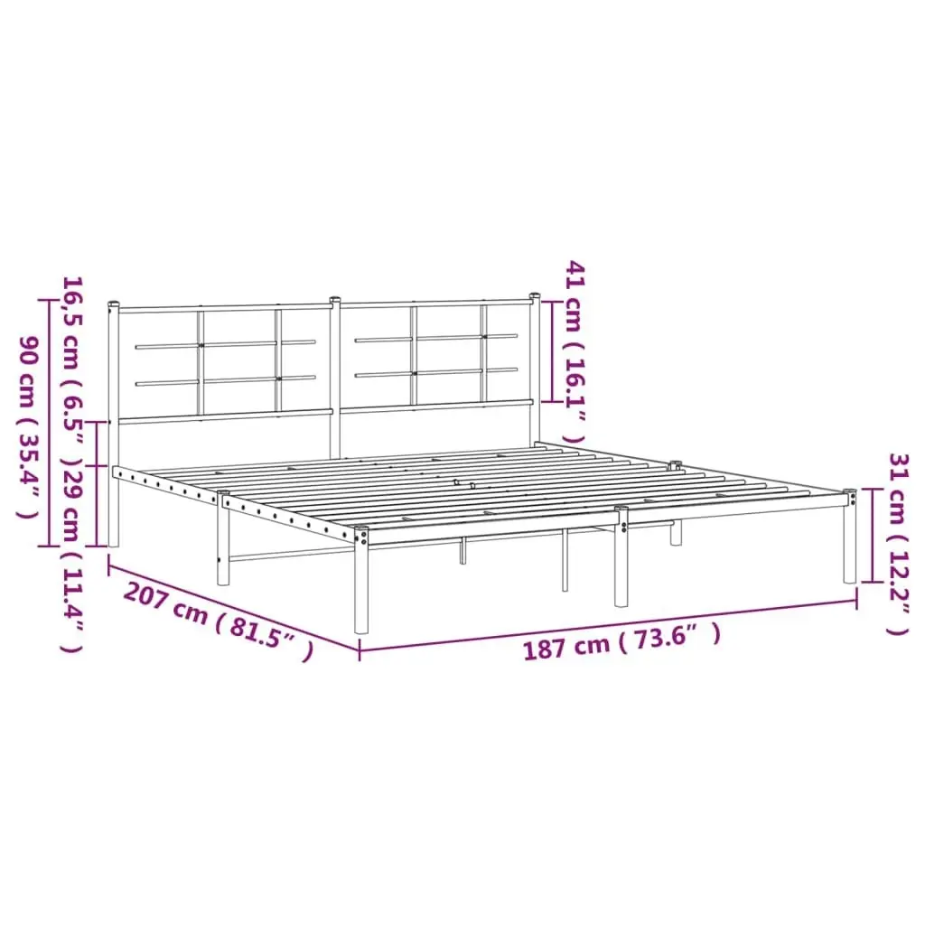 Metal Bed Frame with Headboard White 183x203 cm King Size 355614