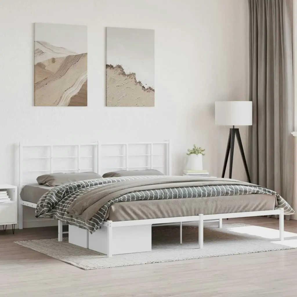 Metal Bed Frame with Headboard White 183x203 cm King Size 355614