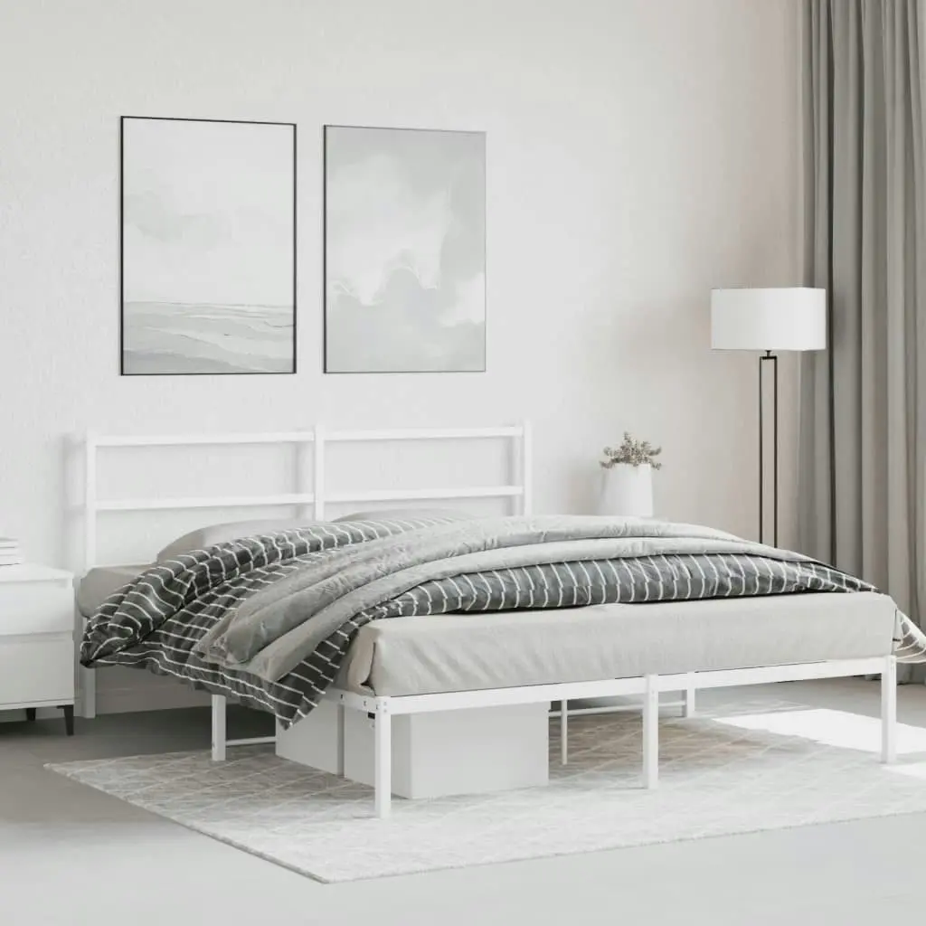 Metal Bed Frame with HeadboardÂ White 150x200 cm 355416