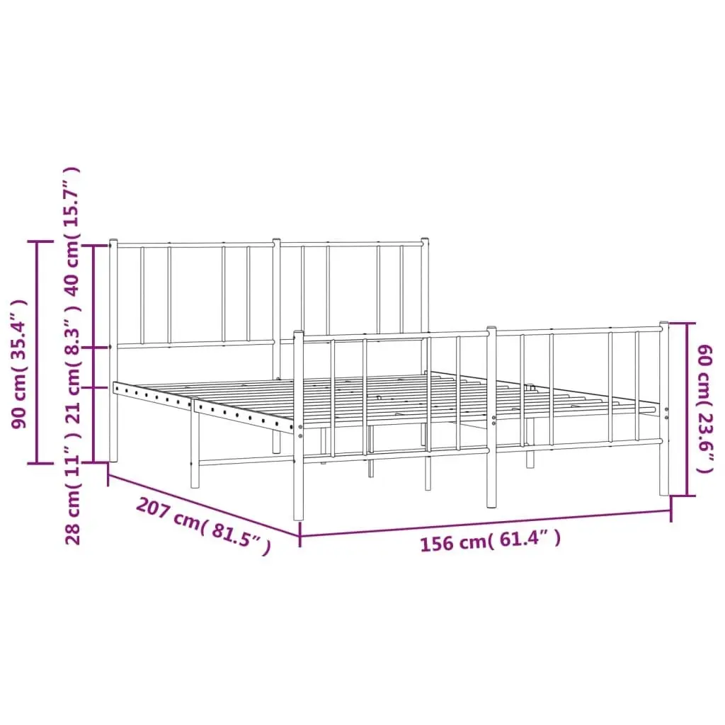 Metal Bed Frame with Headboard and Footboard Black 153x203 cm Queen Size 352500