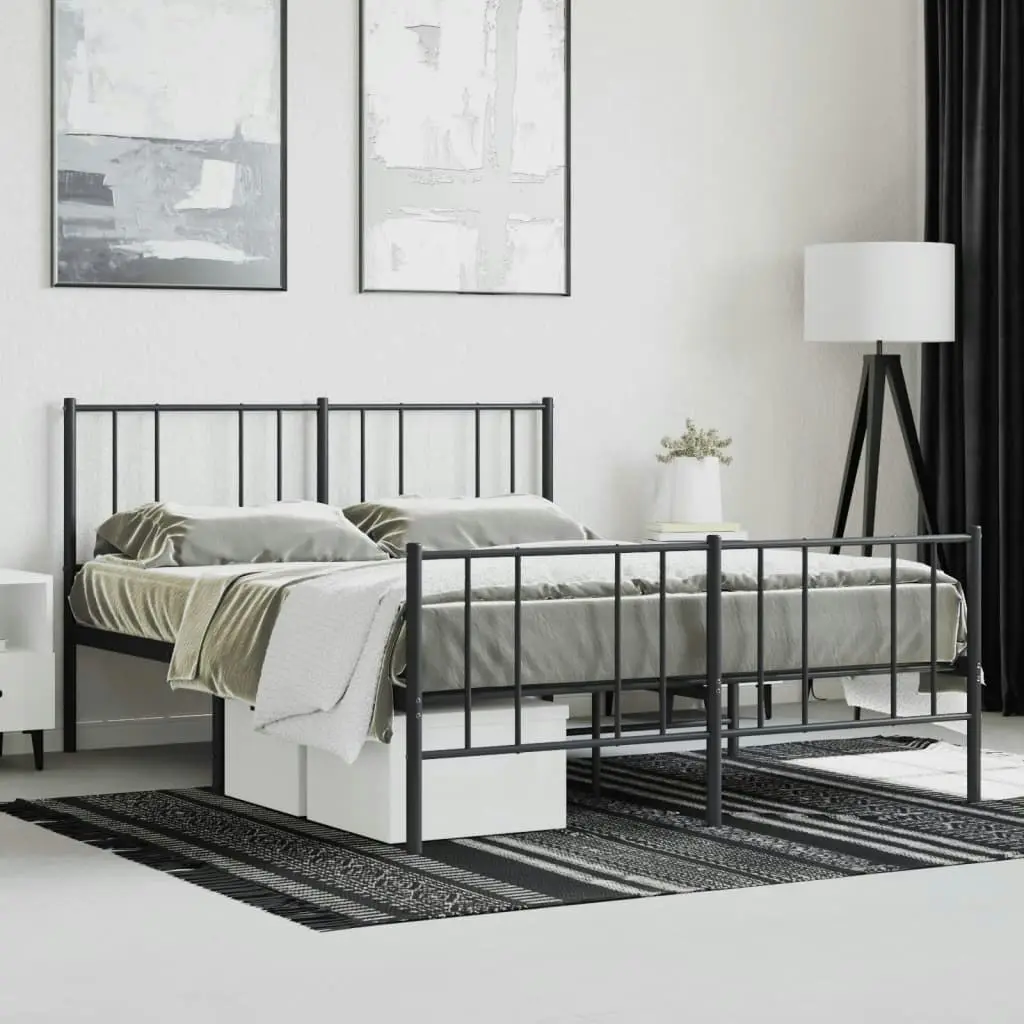 Metal Bed Frame with Headboard and Footboard Black 153x203 cm Queen Size 352500