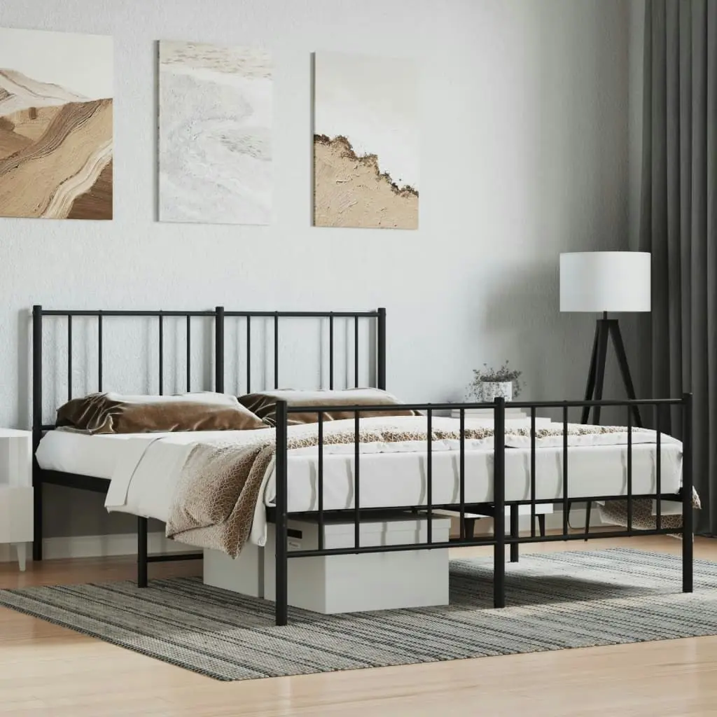 Metal Bed Frame with Headboard and Footboard Black 153x203 cm Queen Size 352500