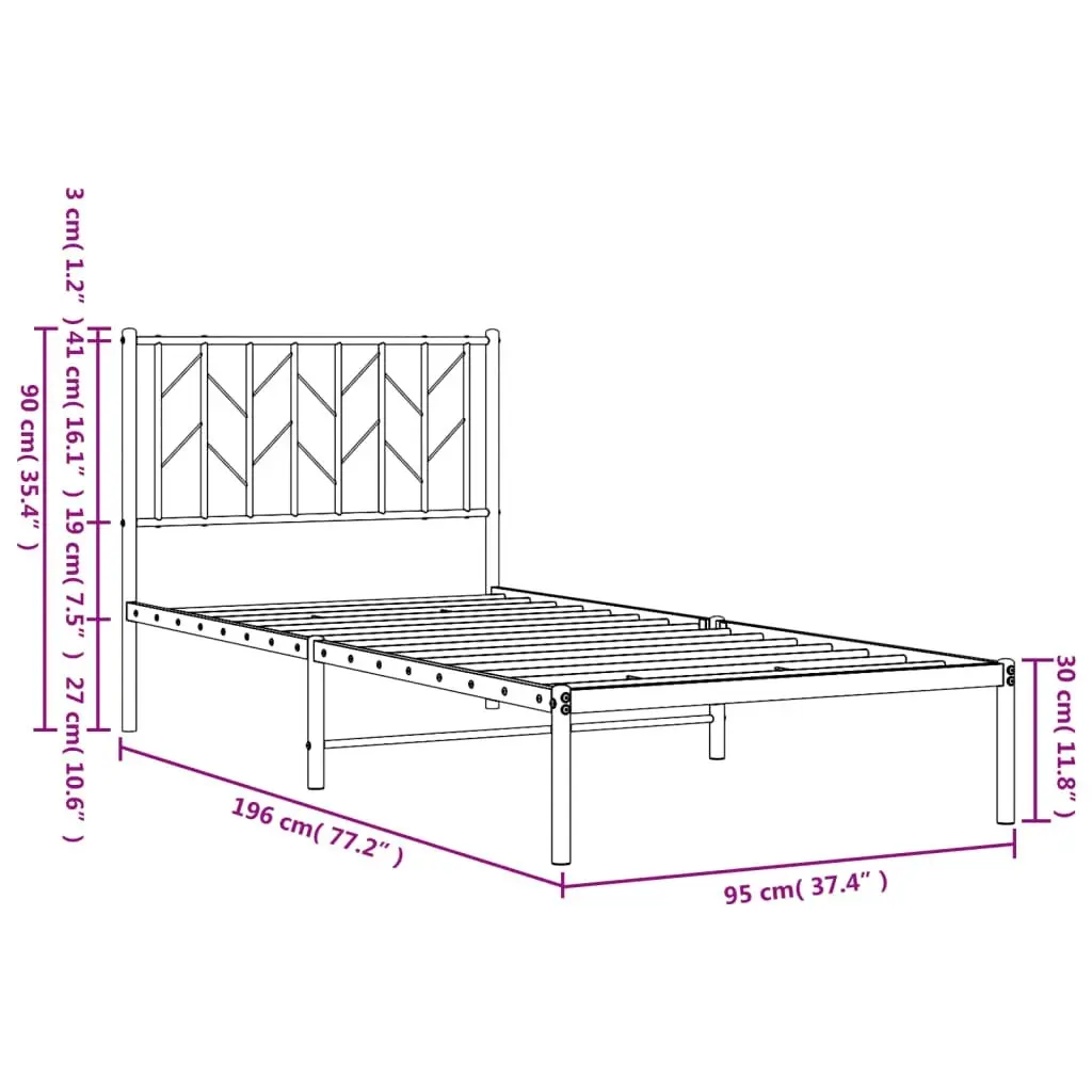 Metal Bed Frame with Headboard White 90x190 cm 374478