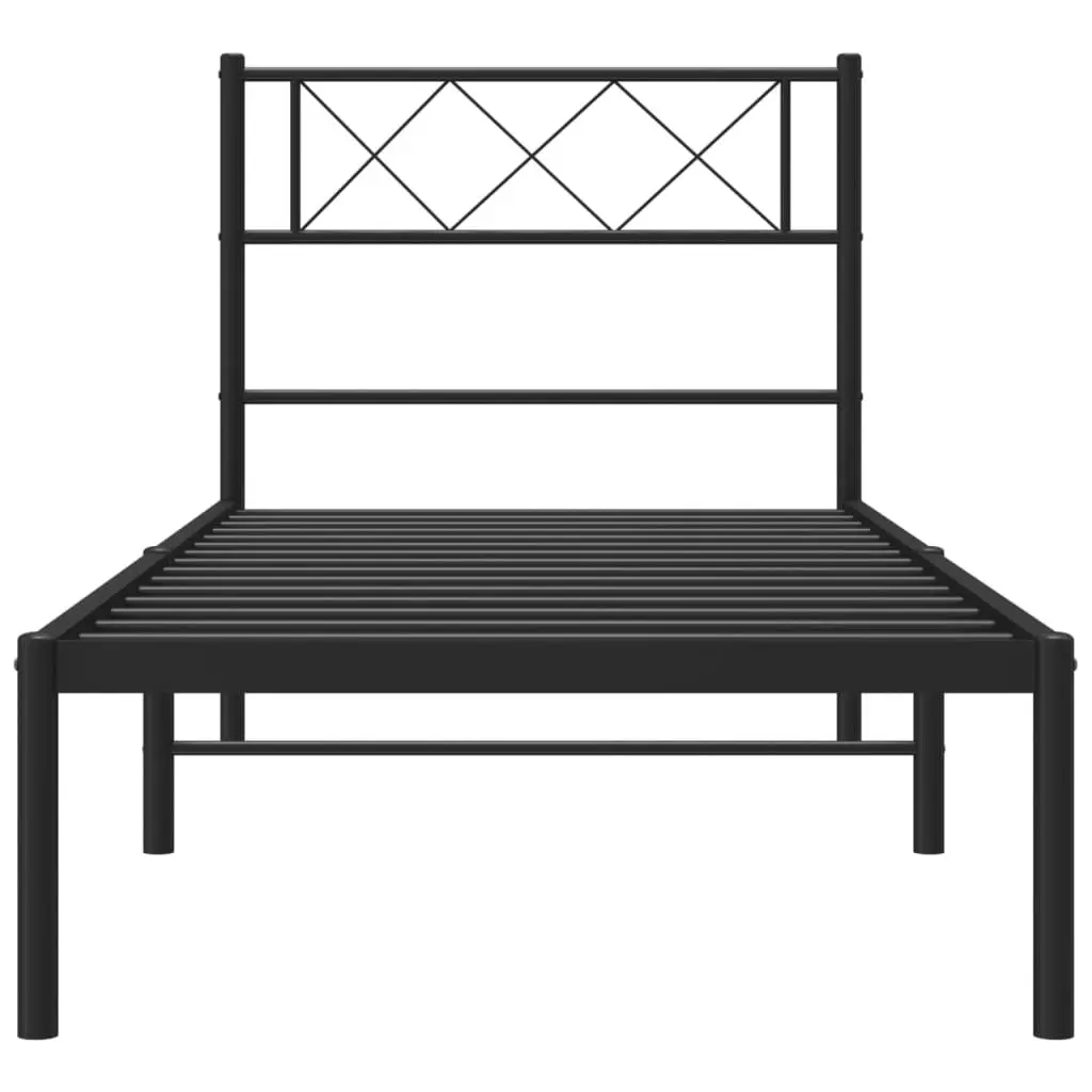 Metal Bed Frame with Headboard Black 92x187 cm Single Size 372269