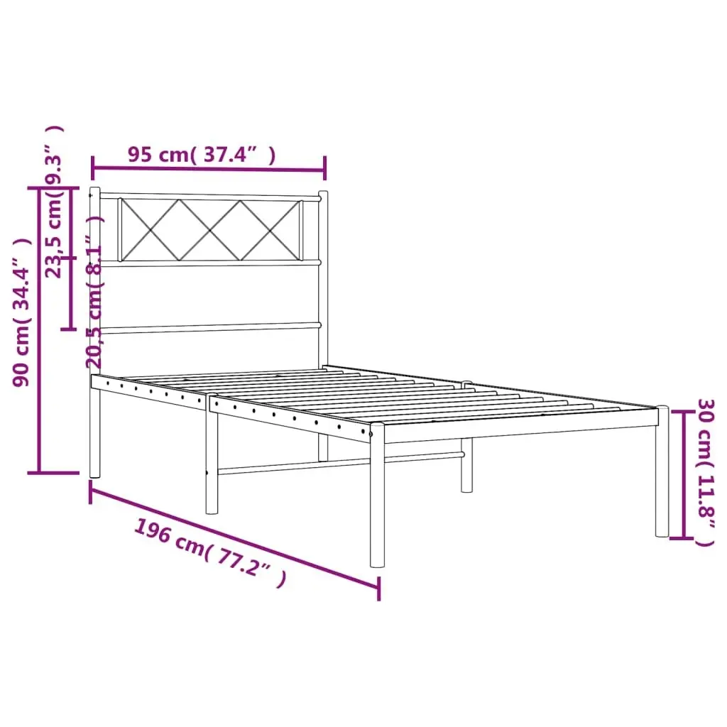 Metal Bed Frame with Headboard Black 92x187 cm Single Size 372269