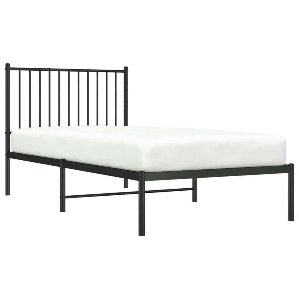 Metal Bed Frame with Headboard Black 92x187 cm Single Size 350856