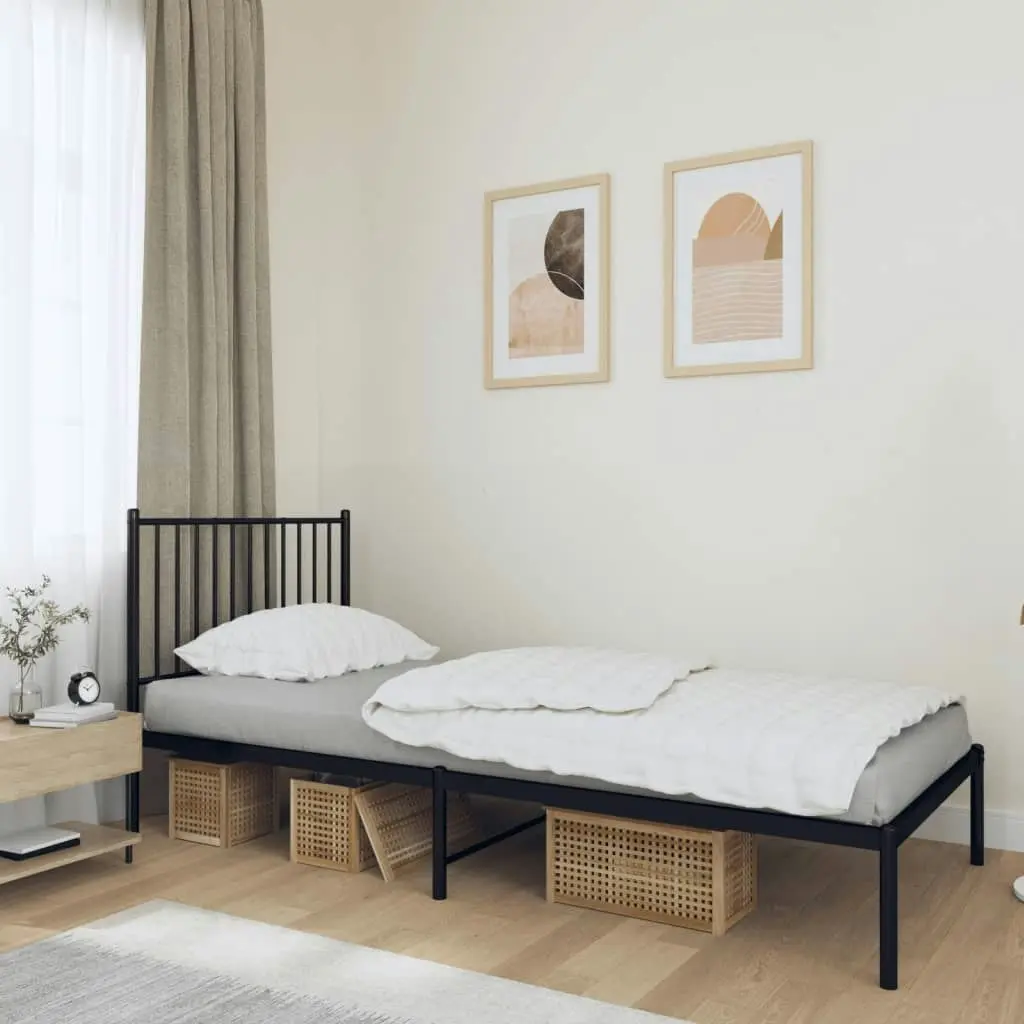 Metal Bed Frame with Headboard Black 92x187 cm Single Size 350856