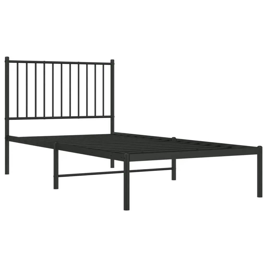 Metal Bed Frame with Headboard Black 92x187 cm Single Size 350856