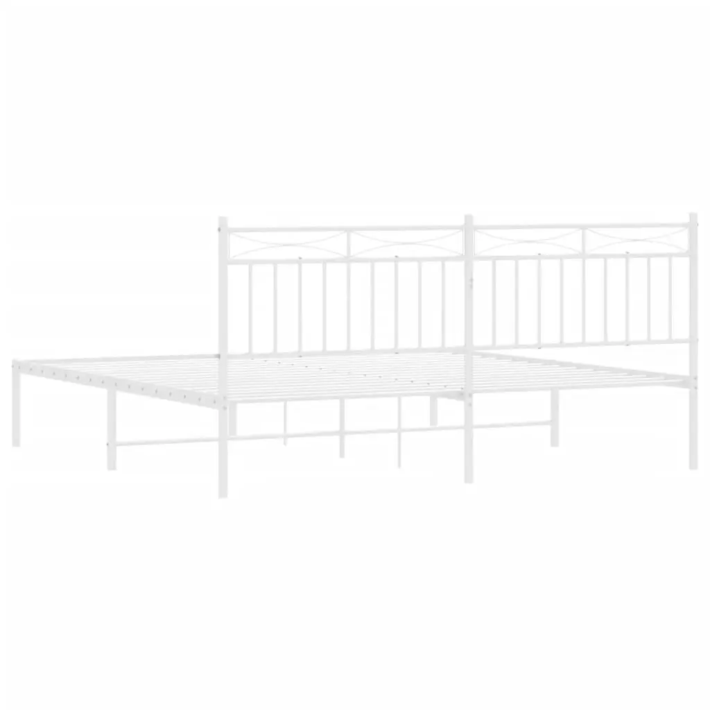 Metal Bed Frame without Mattress with Headboard White 183x203 cm King 373744