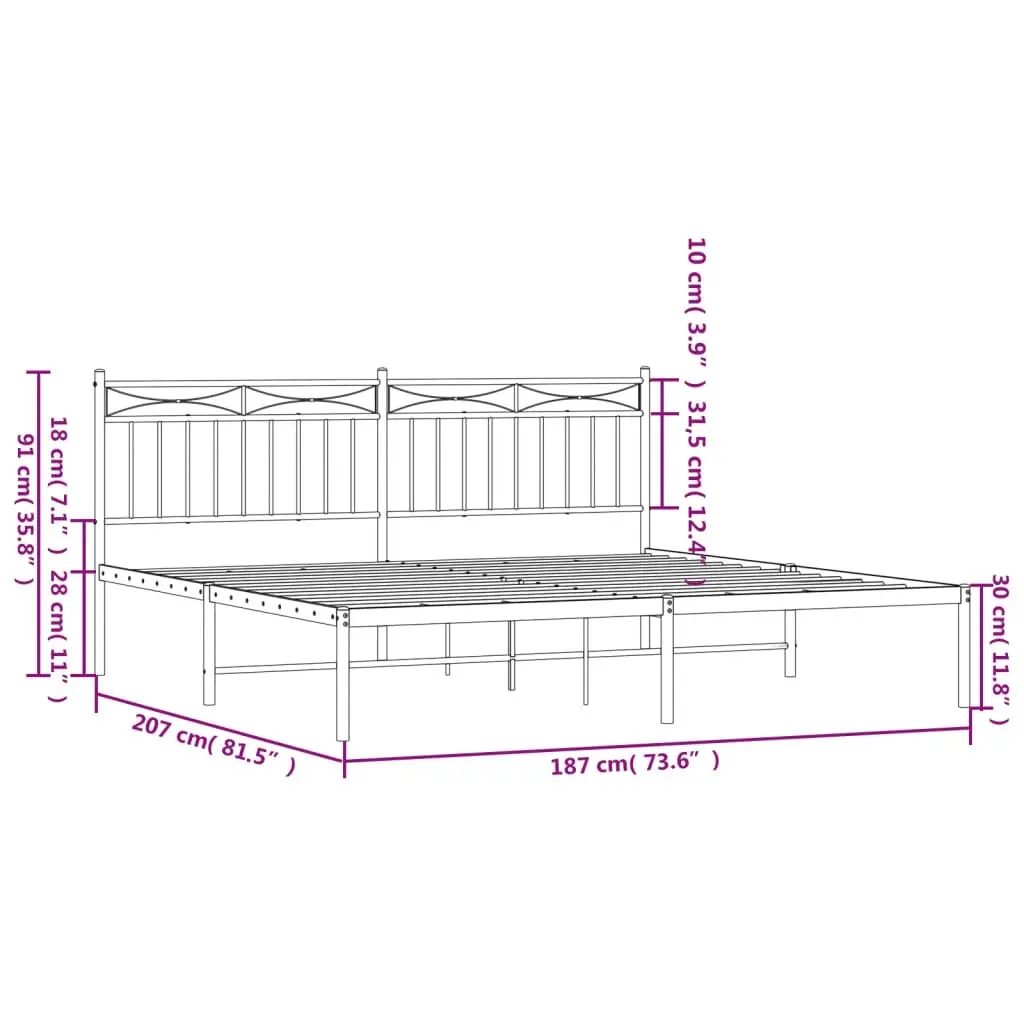 Metal Bed Frame without Mattress with Headboard White 183x203 cm King 373744