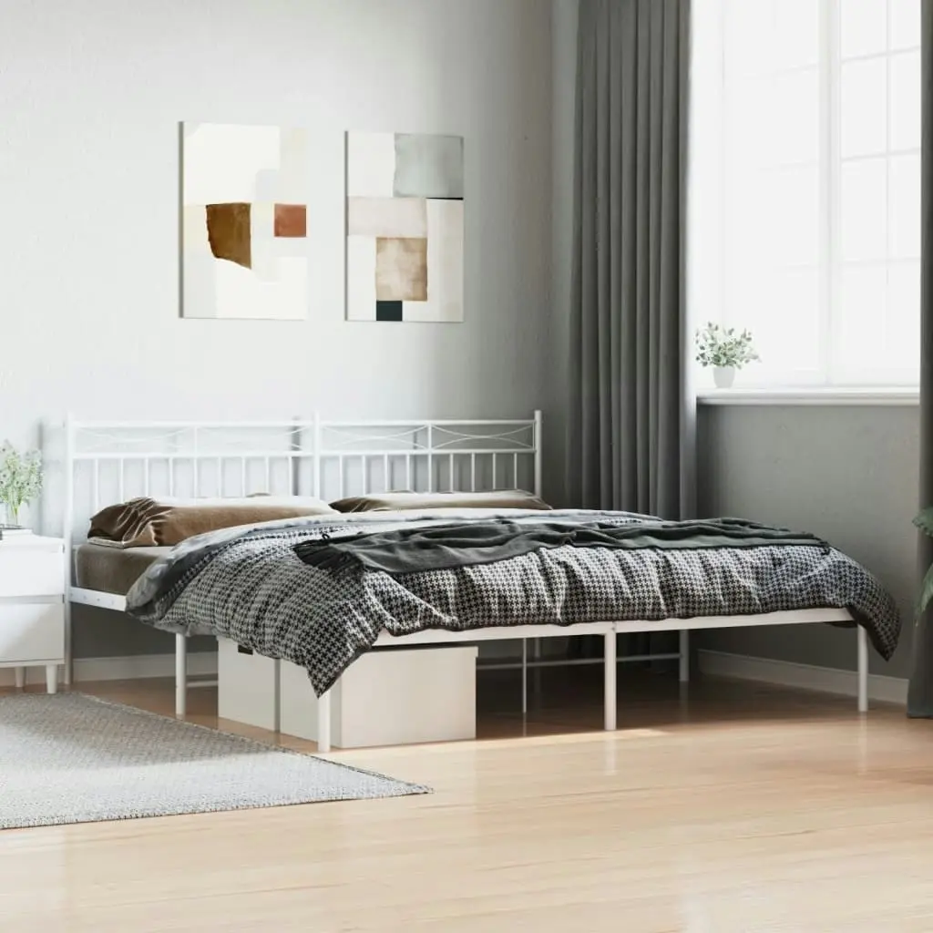 Metal Bed Frame without Mattress with Headboard White 183x203 cm King 373744