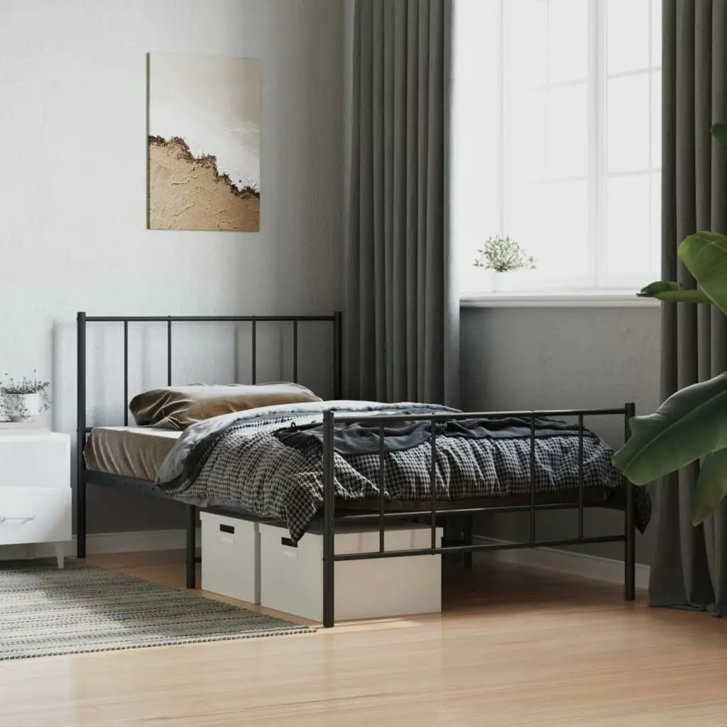 Metal Bed Frame without Mattress with Footboard Black 90x190 cm 352490