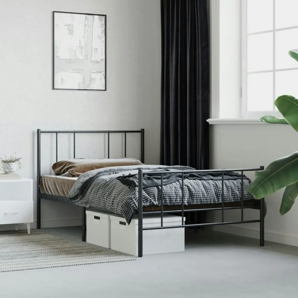 Metal Bed Frame without Mattress with Footboard Black 90x190 cm 352490