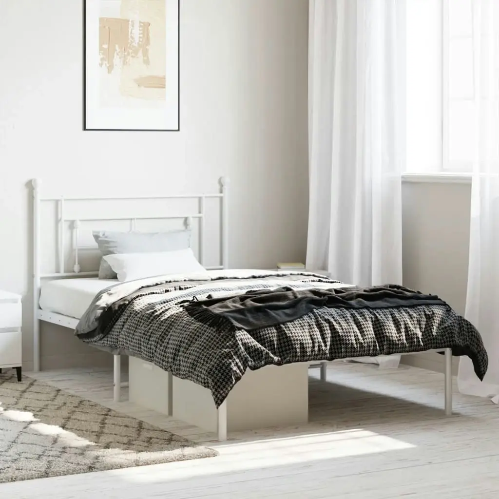 Metal Bed Frame with Headboard White 107x203 cm 374384