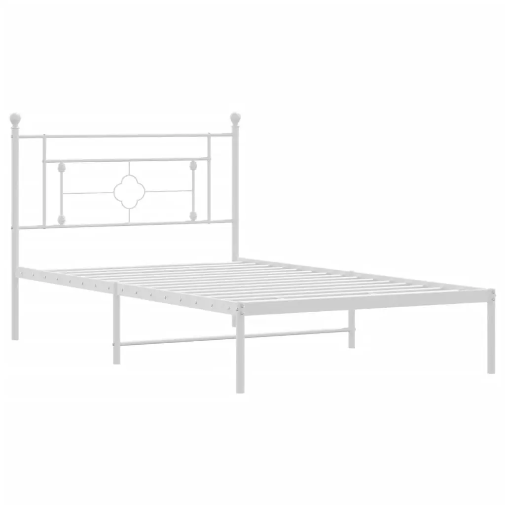 Metal Bed Frame with Headboard White 107x203 cm 374384