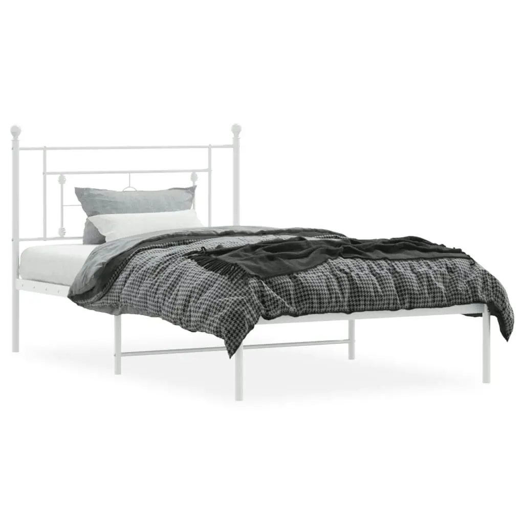 Metal Bed Frame with Headboard White 107x203 cm 374384