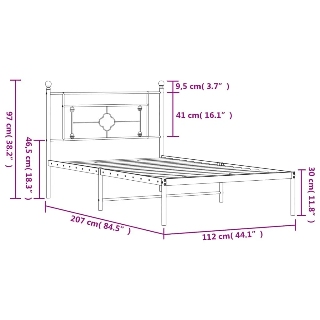 Metal Bed Frame with Headboard White 107x203 cm 374384