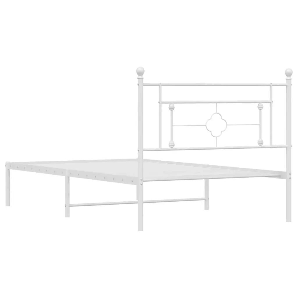 Metal Bed Frame with Headboard White 107x203 cm 374384