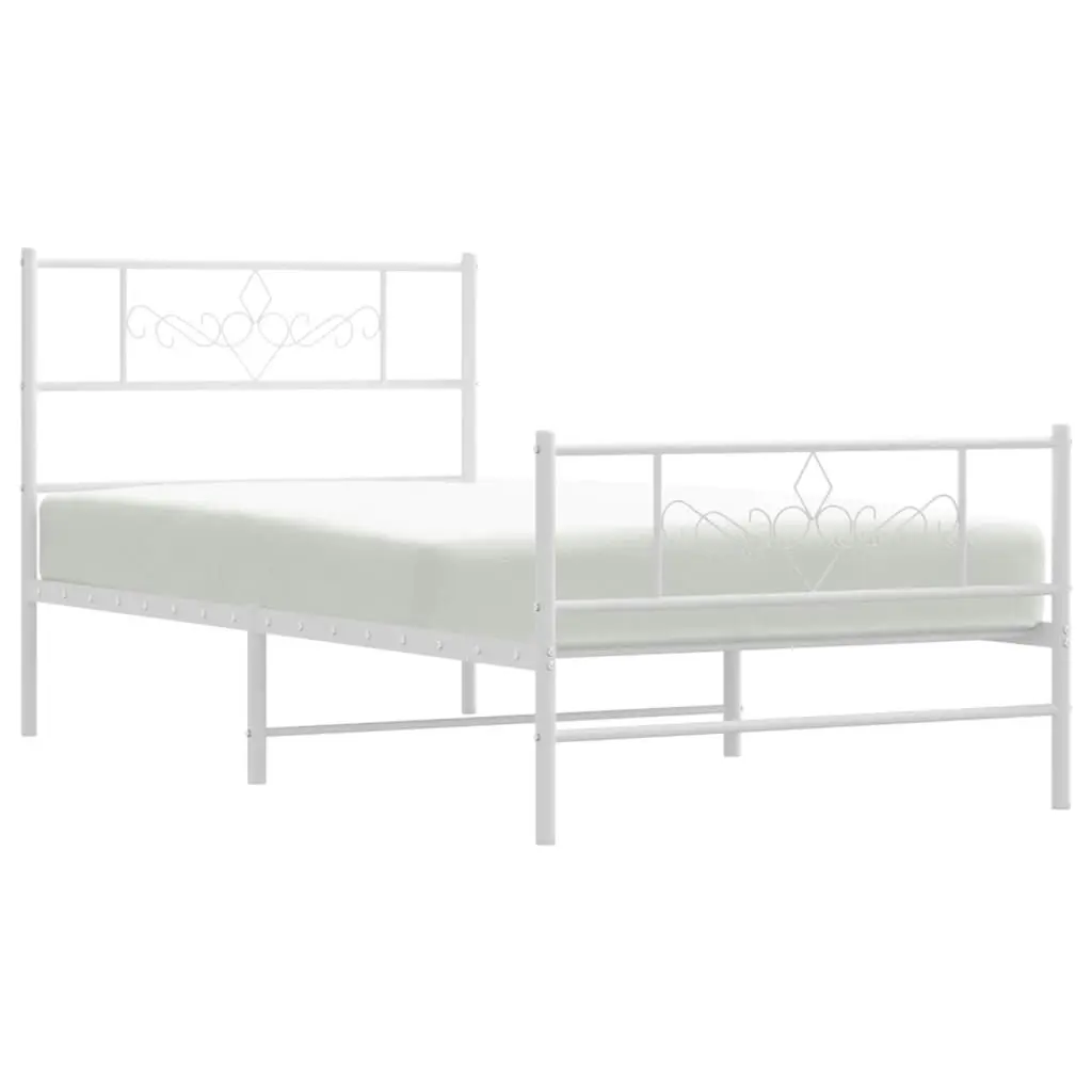 Metal Bed Frame with Headboard and Footboard White 107x203 cm 355330