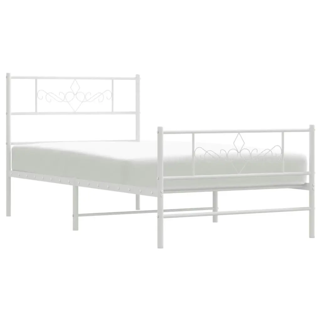 Metal Bed Frame with Headboard and Footboard White 107x203 cm 355330