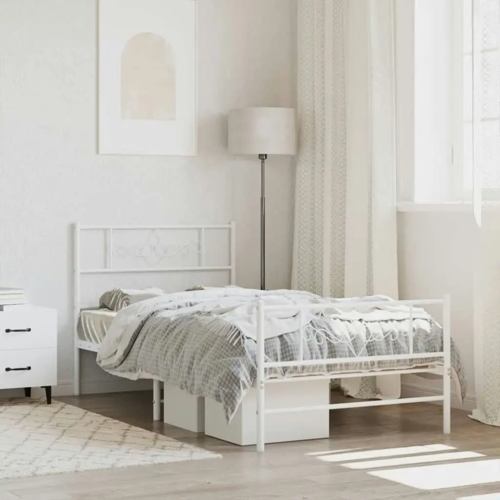 Metal Bed Frame with Headboard and Footboard White 107x203 cm 355330