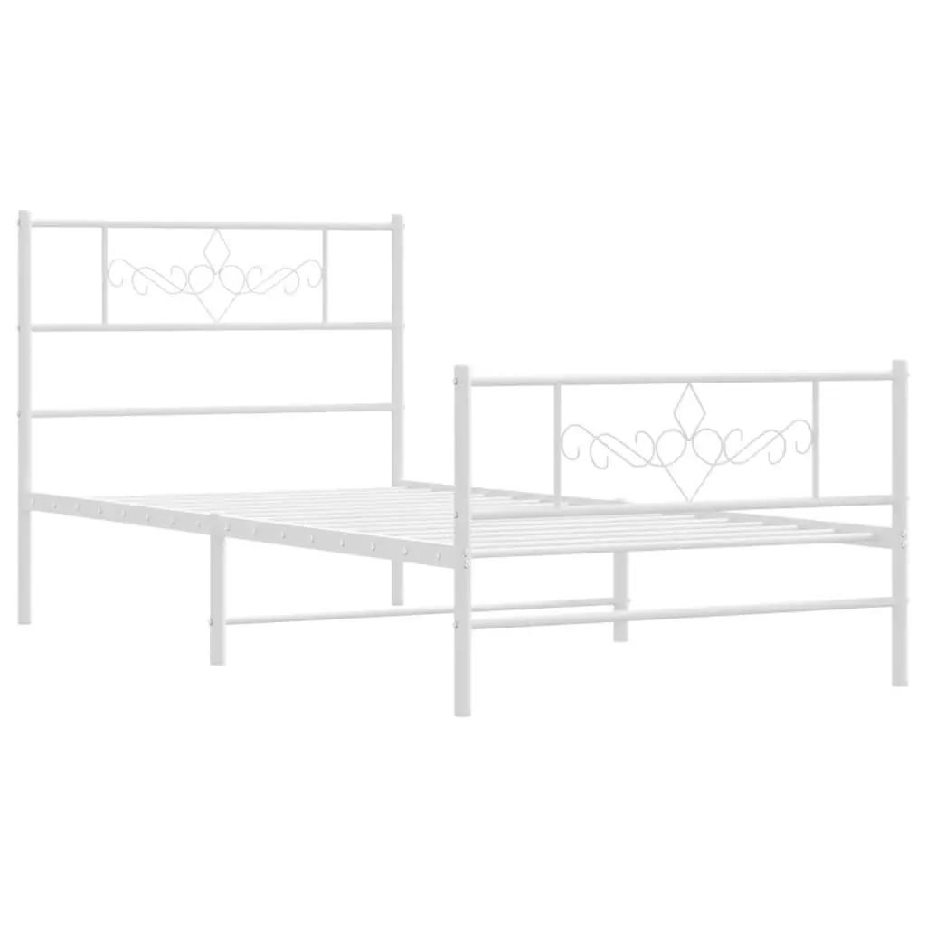 Metal Bed Frame with Headboard and Footboard White 107x203 cm 355330