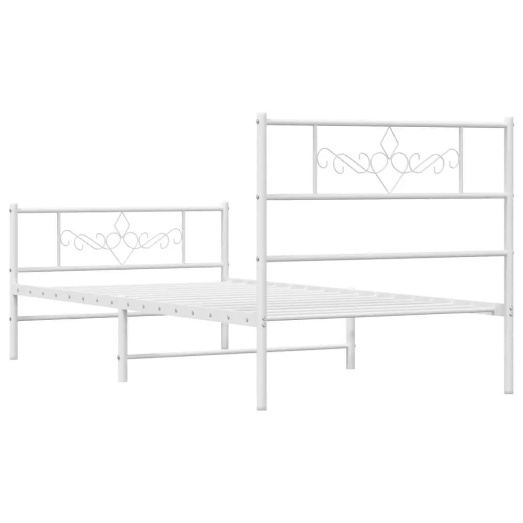 Metal Bed Frame with Headboard and Footboard White 107x203 cm 355330