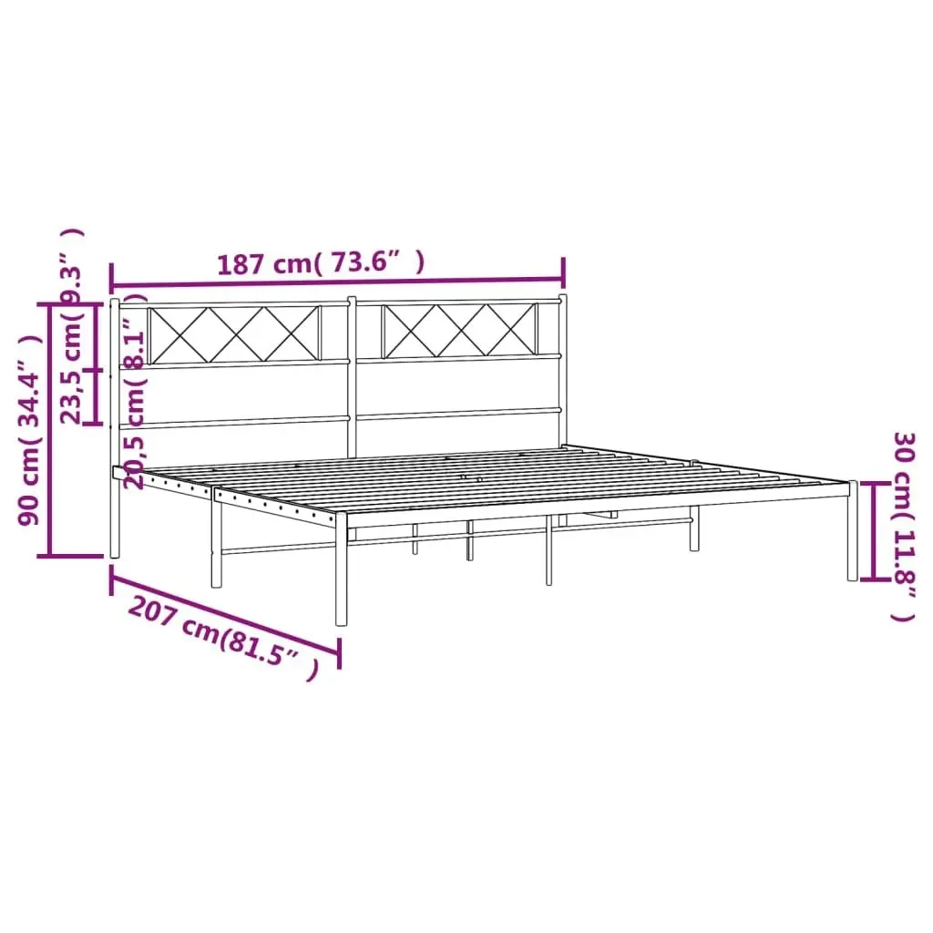 Metal Bed Frame with Headboard White 183x203 cm King Size 372330