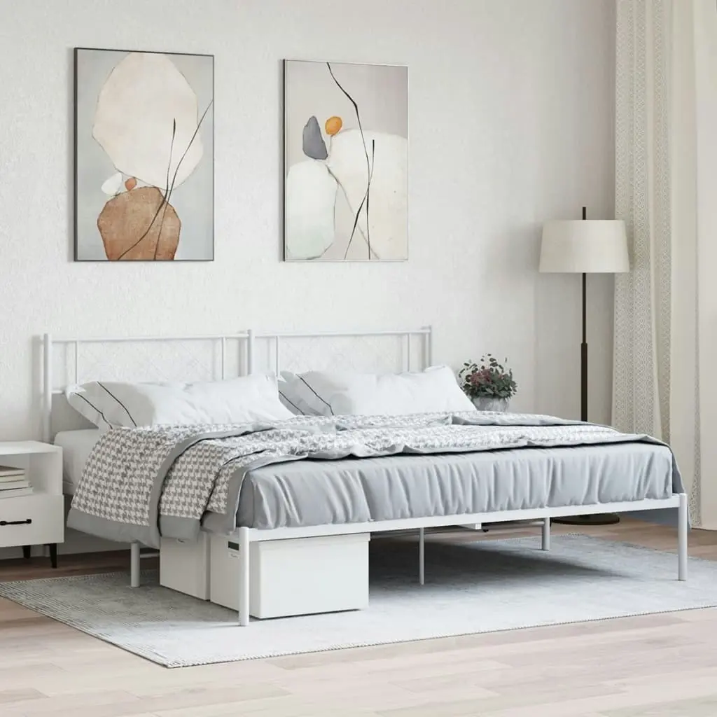 Metal Bed Frame with Headboard White 183x203 cm King Size 372330