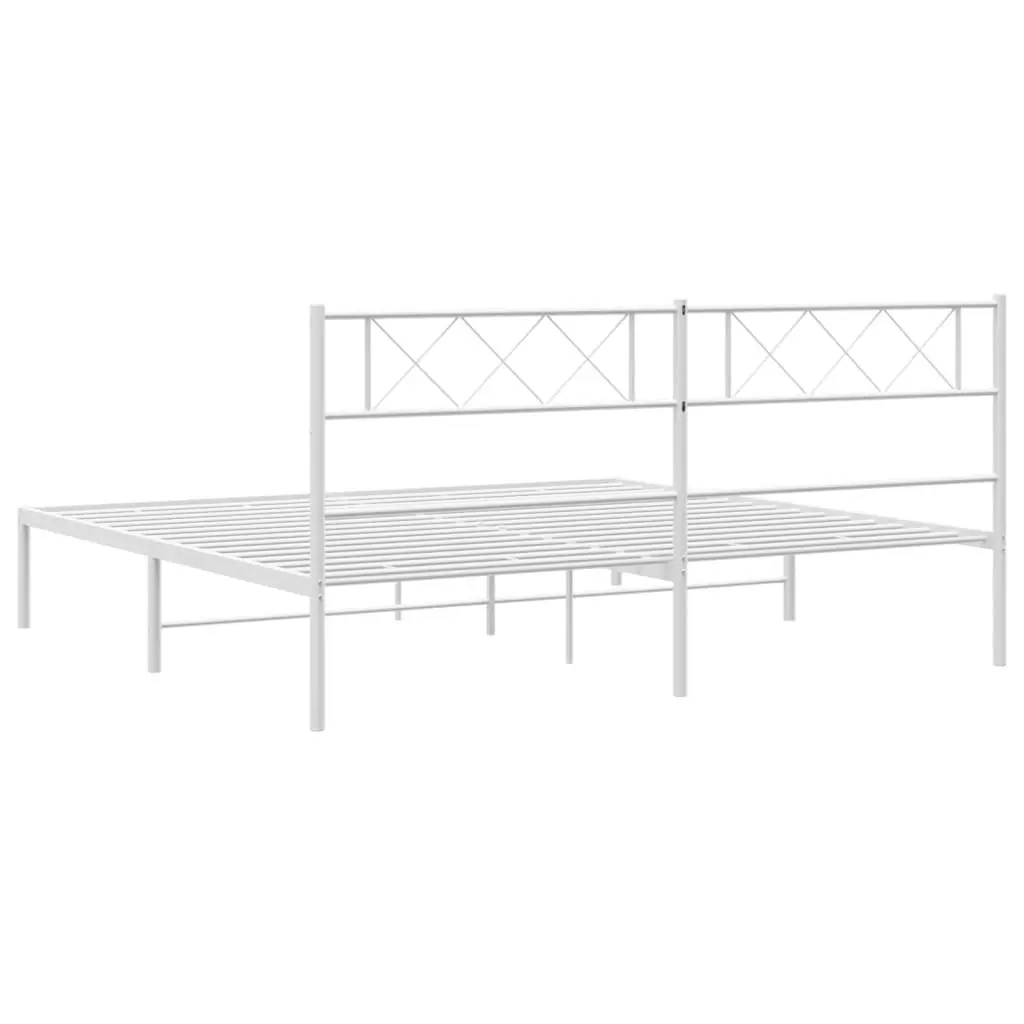 Metal Bed Frame with Headboard White 183x203 cm King Size 372330