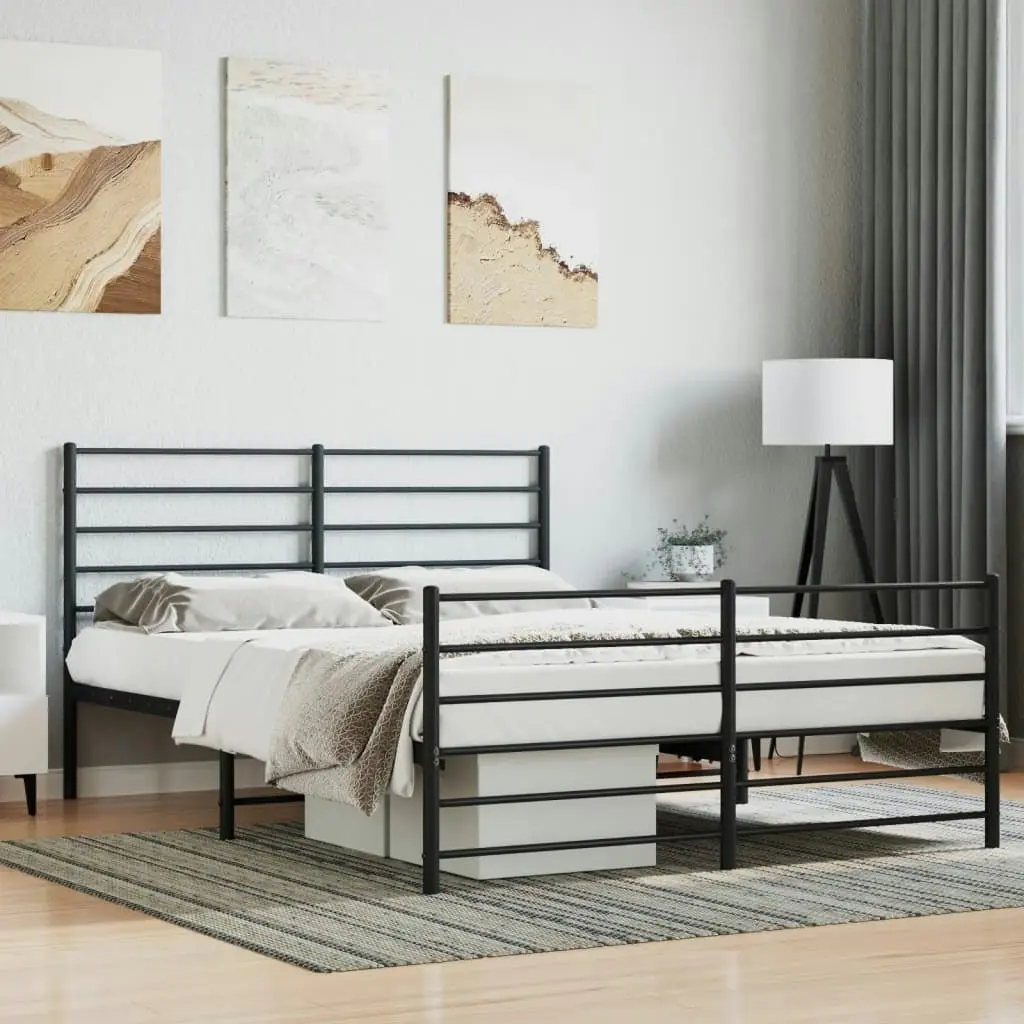 Metal Bed Frame with Headboard and Footboard Black 137x187 cm Double 352336