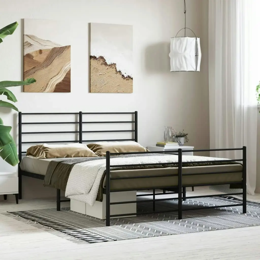 Metal Bed Frame with Headboard and Footboard Black 137x187 cm Double 352336